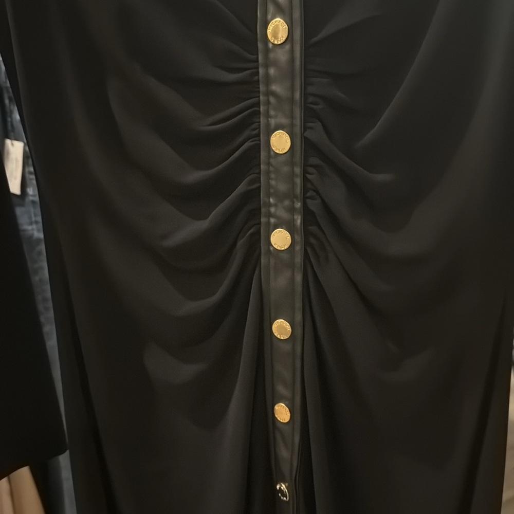 Michael Kors Black Long-Sleeve Button-Front Dress with Gold Buttons - Picture 5 of 6